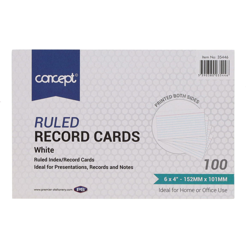 Premier Office 6 x 4 Ruled Record Cards - White - Pack of 100