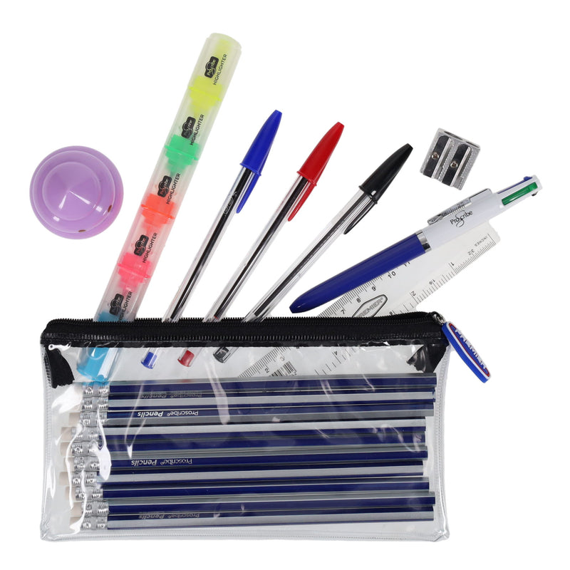 Stationery Multipack I 200x115mm Transparent Pencil Case Stationery Set - Option 1