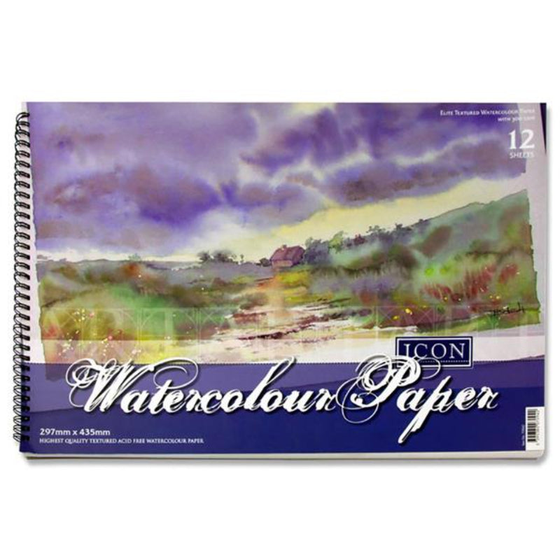 Icon A3 Wiro Watercolour Pad - 300gsm - 12 Sheets