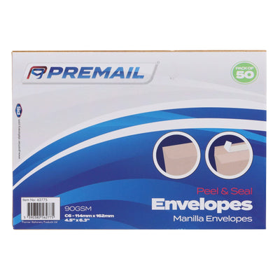 Premail C6 Peel & Seal Envelopes - 116 x 167mm - Manilla - Pack of 50