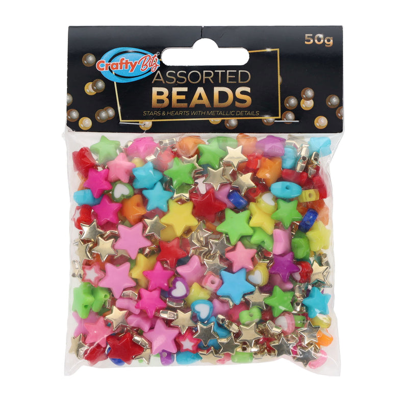 Crafty Bitz Stars & Heart Beads - Assorted - 50g