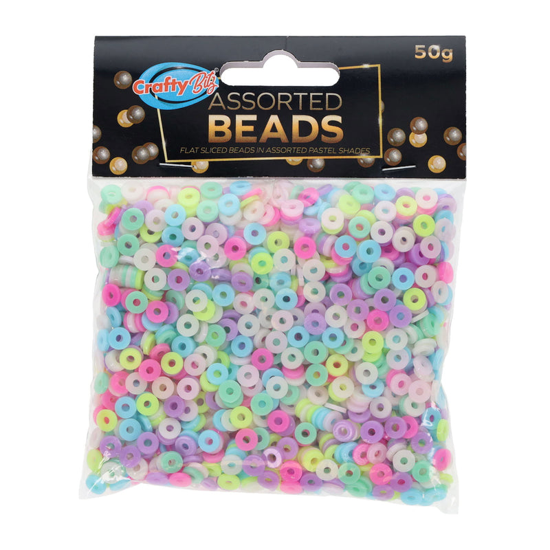 Crafty Bitz Flat Pastel Beads - Assorted - 50g