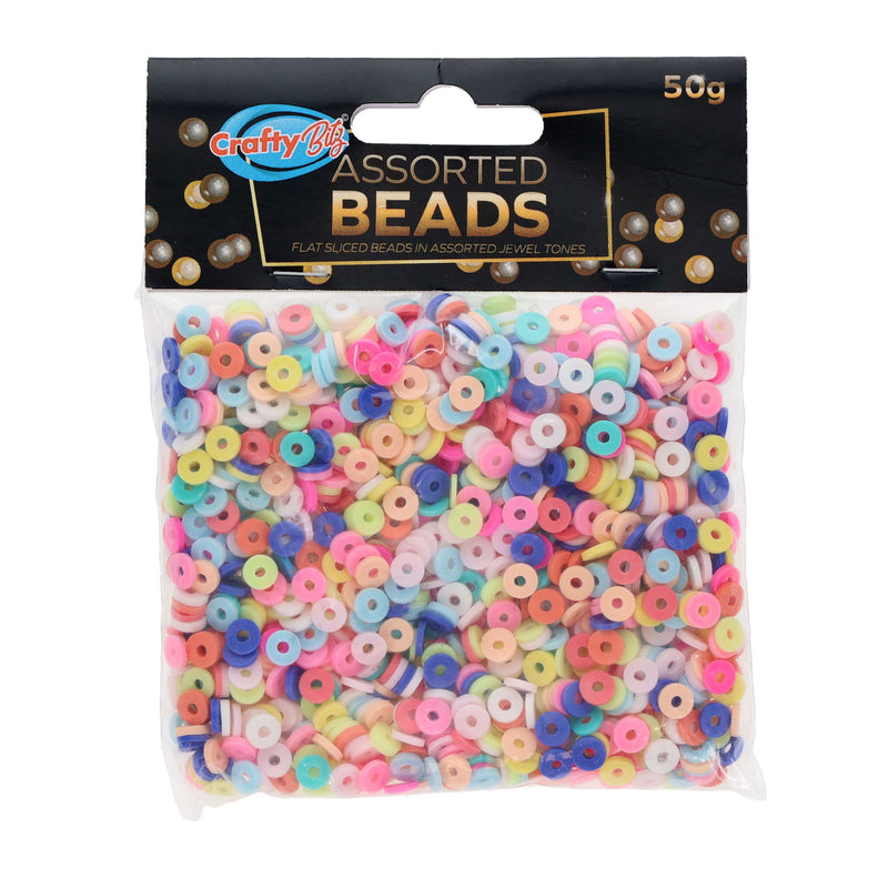 Crafty Bitz Flat Multi Coloured Beads - Assorted - 50g