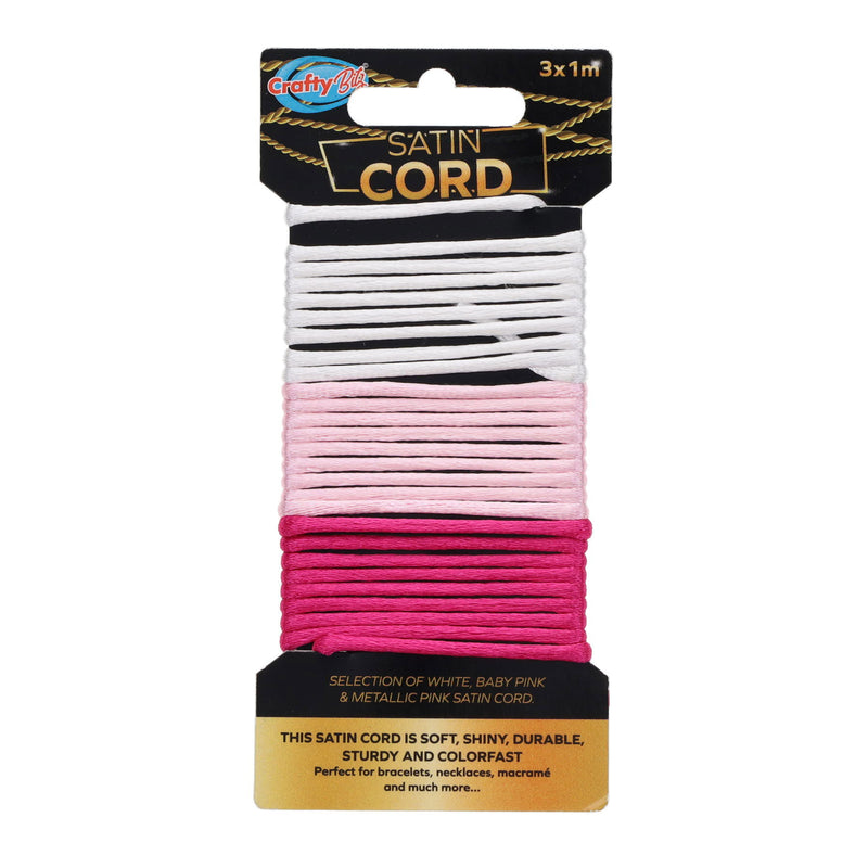 Crafty Bitz Satin Cord - Assorted Pink - 3 x 1M