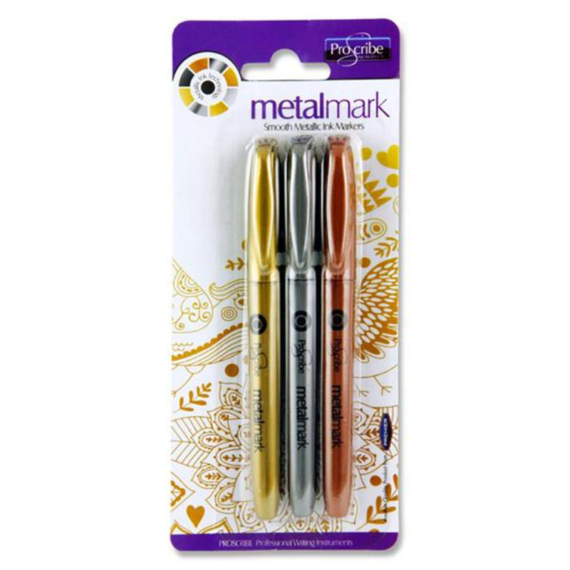 Pro:Scribe MetalMark Metallic Markers - Gold, Silver, Bronze - Pack of 3