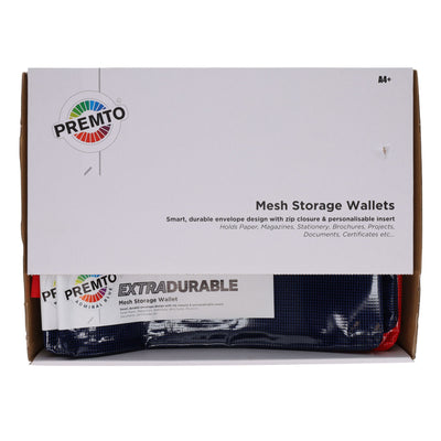 Premto Multipack | A4+ Extra Durable Mesh Storage Wallet - 5 Assorted - Box of 20