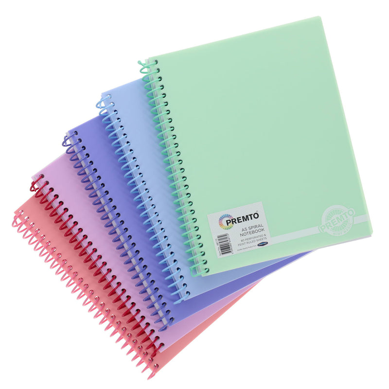 Premto Pastel A5 Spiral Notebook PP - 160 Pages - Pack of 5