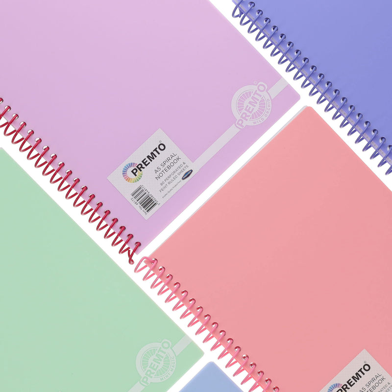 Premto Pastel A5 Spiral Notebook PP - 160 Pages - Pack of 5