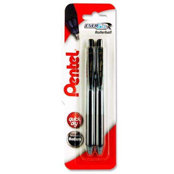 Pentel Energel-X Bl107 0.7mm Rollerball Gel Pens - Black - Pack of 2