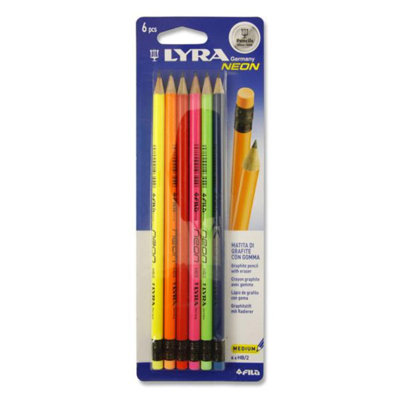 Lyra Rubber Tipped HB Pencils - Neon - Pack of 6
