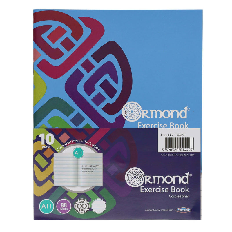 Ormond Multipack | A11 Exercise Book - Margin Ruled - 88 Pages - Pack of 10