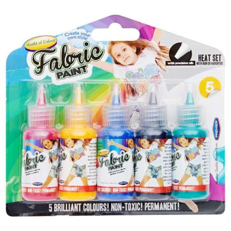 World of Colour Brilliant Fabric Paints with Presicion Nib - Create Your Own Style - Pack of 5
