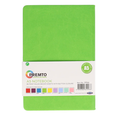 Premto A5 PU Leather Hardcover Notebook with Elastic Closure - 192 Pages - Caterpillar Green