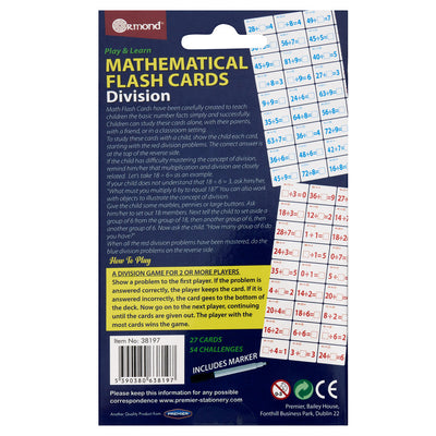 Ormond Mathematical Flash Cards - Division - Pack of 27