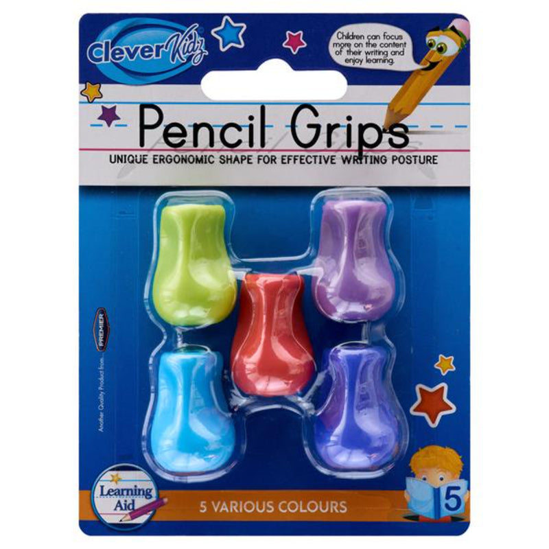 Clever Kidz Pencil Grips Assorted Colours - Pack of 5