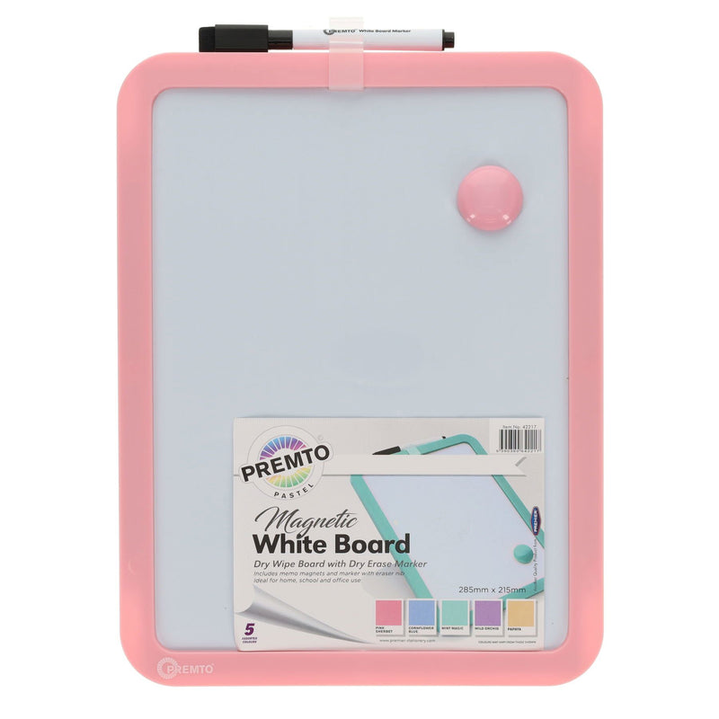 Premto Magnetic White Board With Dry Wipe Marker - Pink Sherbet - 285x215mm