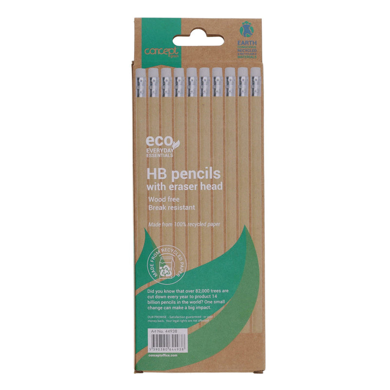 Concept Green HB Pencils with Eraser - Pack of 10