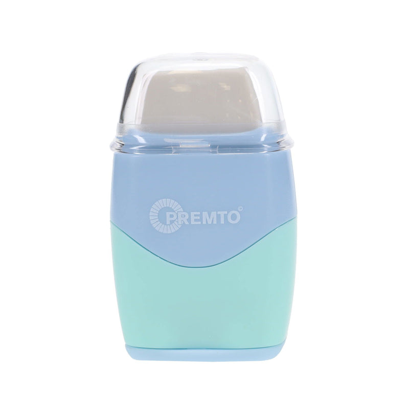 Premto Pastel Twin Hole Sharpener with Eraser - Mint Magic and Cornflower Blue