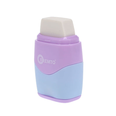 Premto Pastel Twin Hole Sharpener with Eraser - Wild Orchid and Cornflower Blue