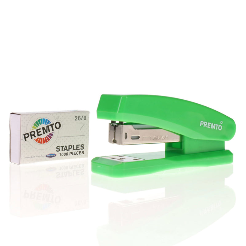 Premto Desk Top Stapler with 1000 Staples - 26/6 - Caterpillar Green