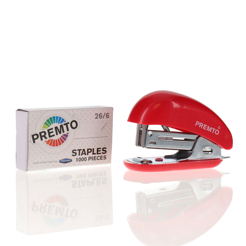 Premto Mini Stapler with 1000 Staples - 26/6 - Ketchup Red