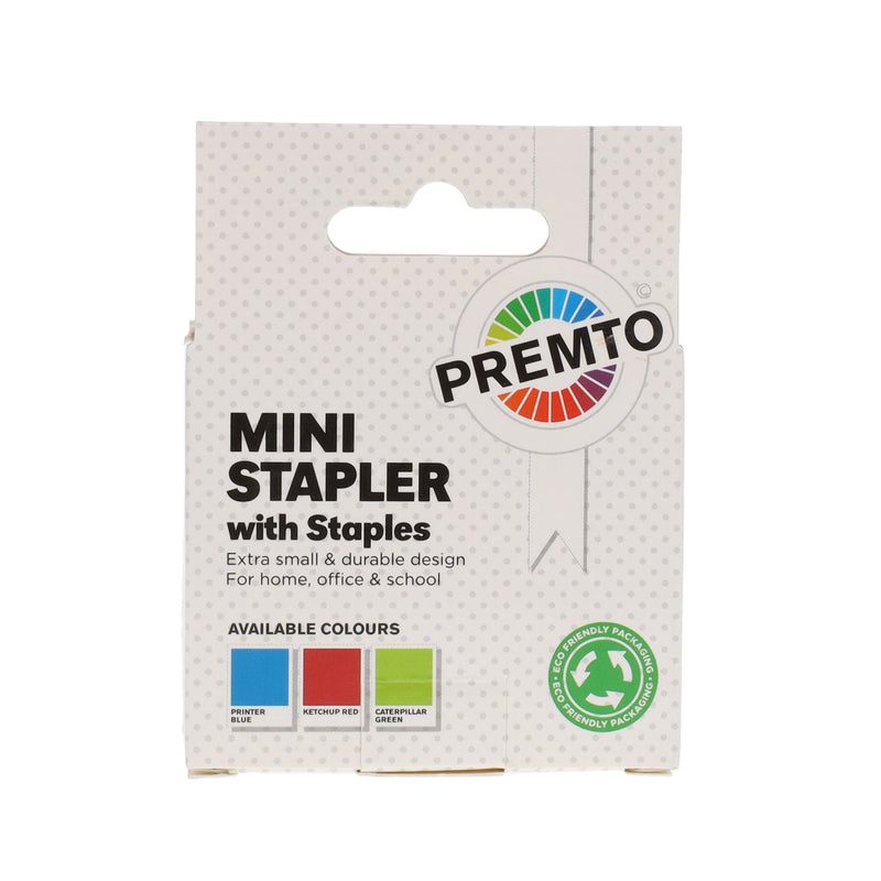 Premto Mini Stapler with 1000 Staples - 26/6 - Ketchup Red