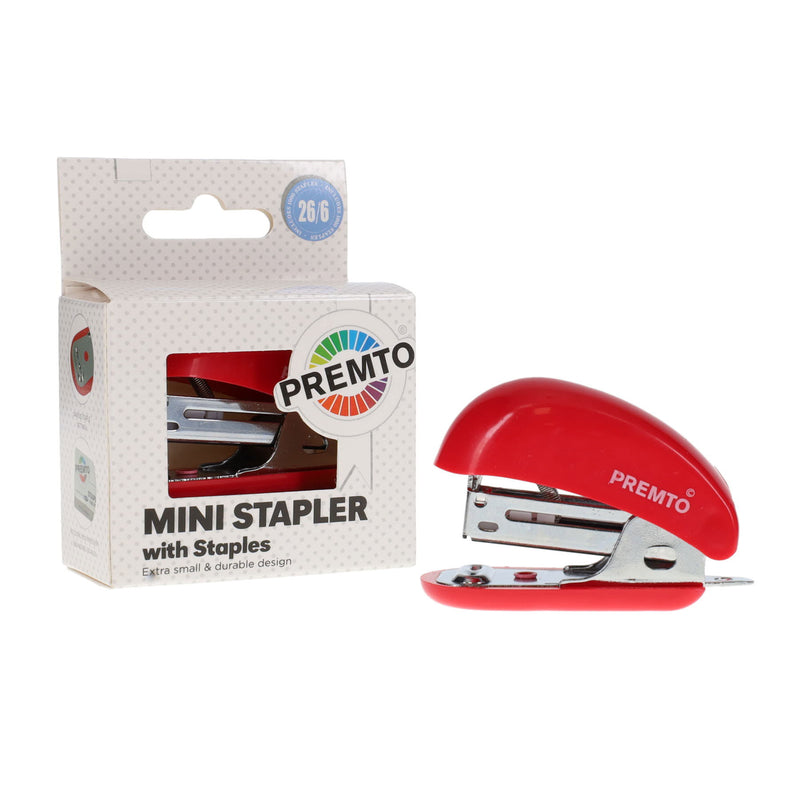 Premto Mini Stapler with 1000 Staples - 26/6 - Ketchup Red