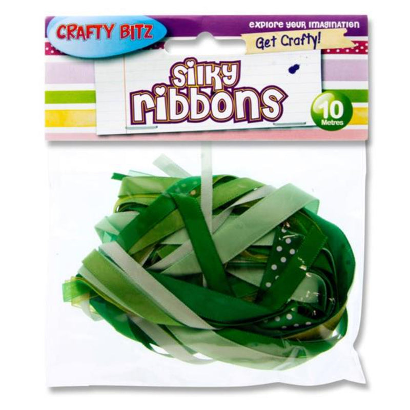 Crafty Bitz Silky Ribbons - 10m - Green