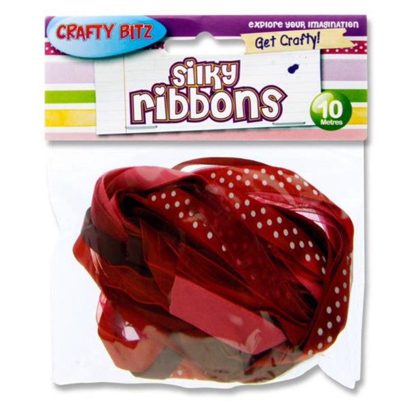 Crafty Bitz Silky Ribbons - 10m - Red