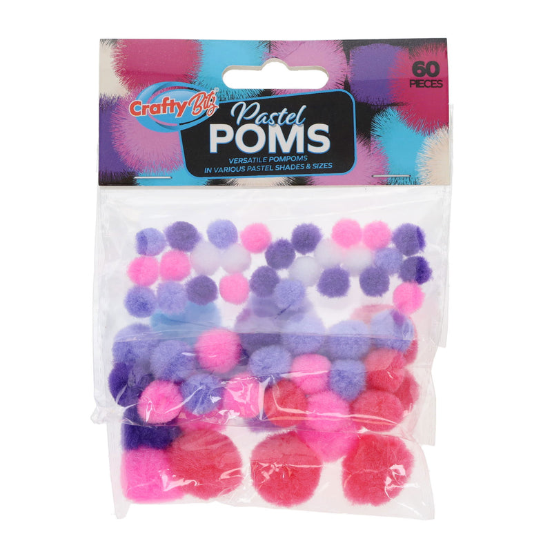 Crafty Bitz Pom Poms - Pastel - Pack of 60