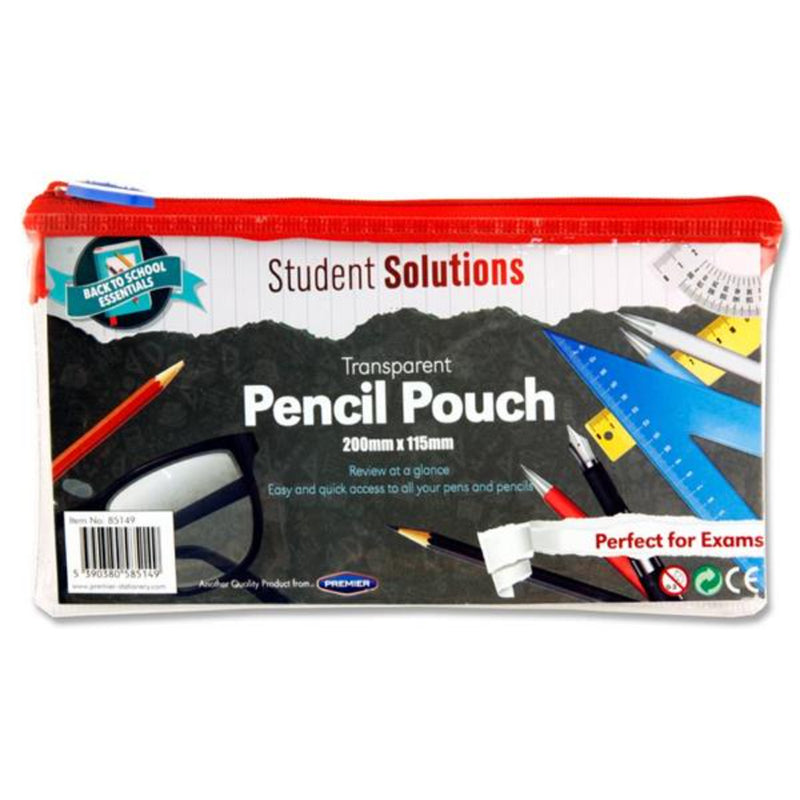 Student Solutions Transparent Pencil Case - 200mm x 115mm - Red