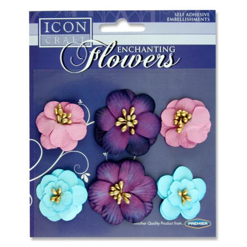 Icon Self Adhesive Enchanting Flowers - Purple, Pink & Blue