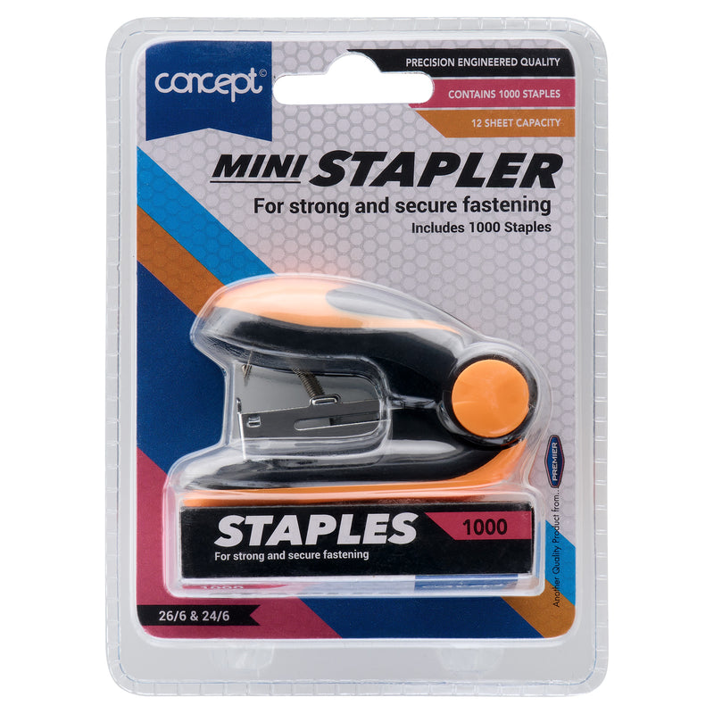 Concept Mini Stapler & Staples Set - Orange