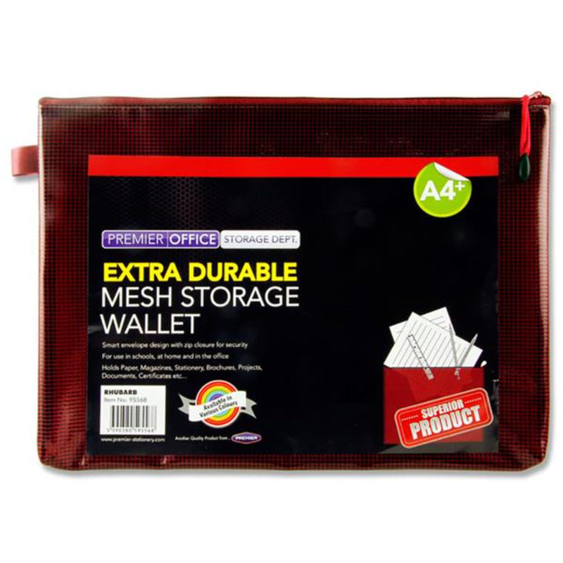 Premto A4+ Extra Durable Expanding Mesh Wallet with Zip - Rhubarb