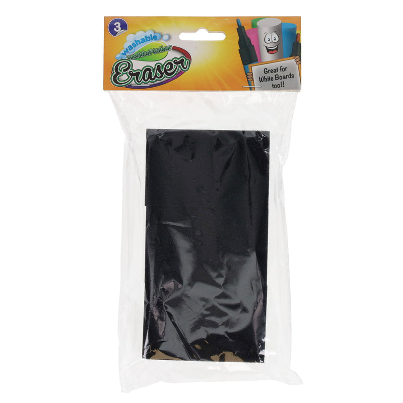 World of Colour Black Chalk Sponge Erasers - Pack of 3