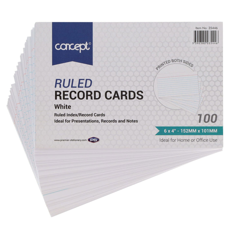 Premier Office 6 x 4 Ruled Record Cards - White - Pack of 100