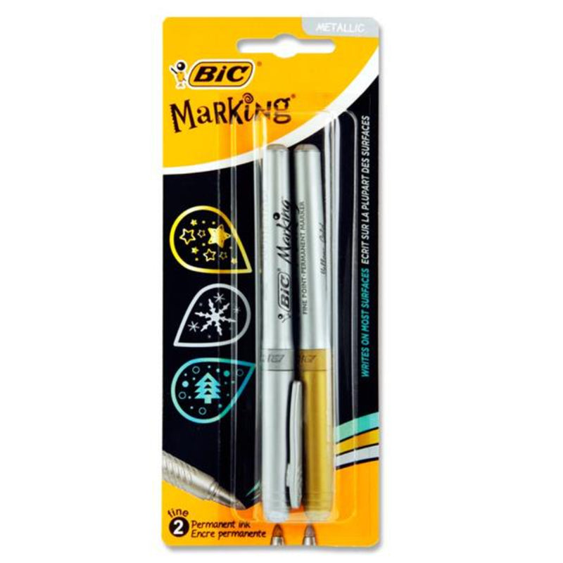 BIC 2 Permanent Markers - Gold & Silver - Pack of 2