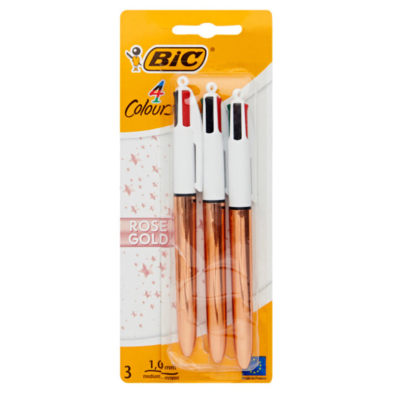 BIC 4 Colour Ballpoint Pen - Rose Gold - Pack of 3