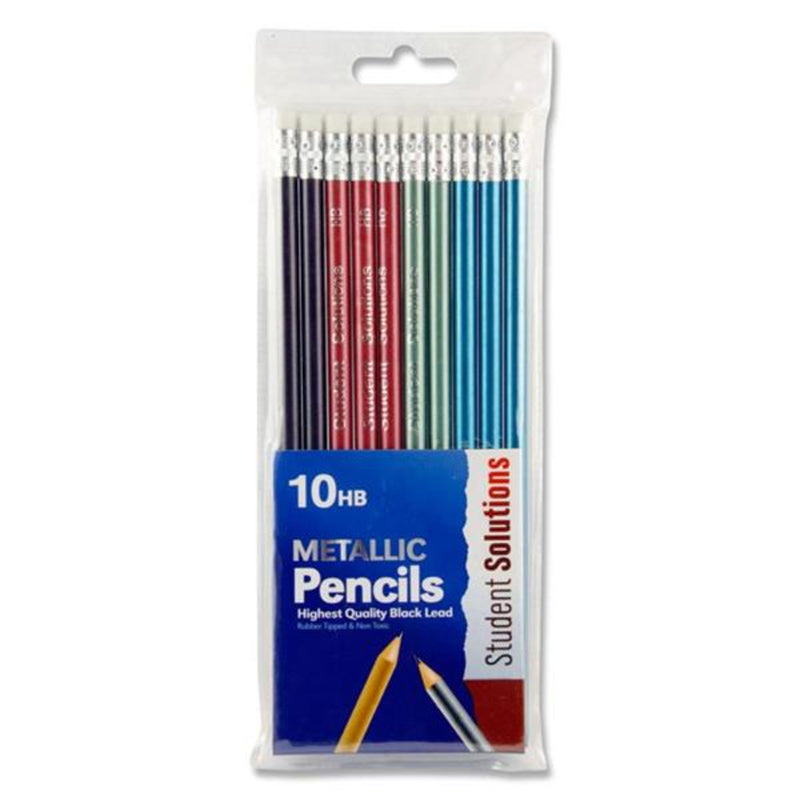 Student Solutions Wallet of 10 HB Eraser Tipped Pencils - Metallic