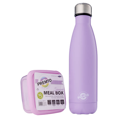 Premto Snack Box & Stainless Steel Bottle - Pastel - Wild Orchid Purple