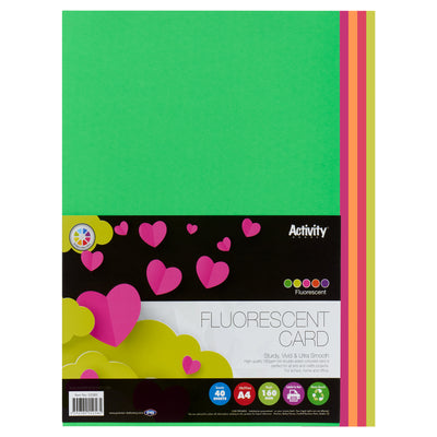 Premier A4 Activity Card - 160gsm - Fluorescent Rainbow - 40 Sheets