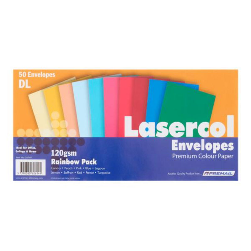 Lasercol DL Envelopes - 120gsm - Rainbow - Pack of 50