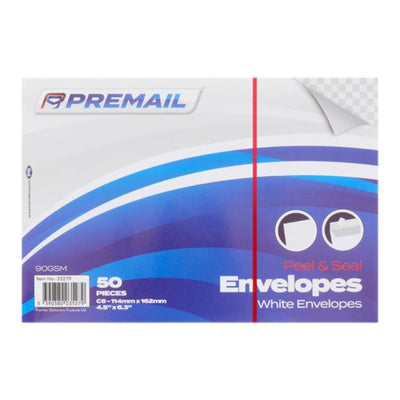 Premail C6 Peel & Seal Envelopes - White - Pack of 50