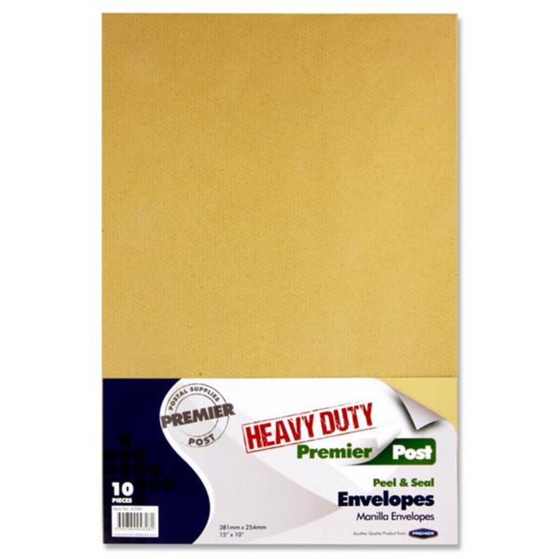Premail Heavy Duty Peel & Seal Envelopes - 381 x 254mm - Manilla - Pack of 10