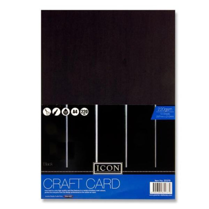 Icon A4 Craft Card - 220gsm - Black - Pack of 10