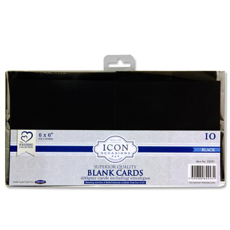 Icon Occasions - 6x6 - Cards and Envelopes - 250gsm - Black - Pack of 10