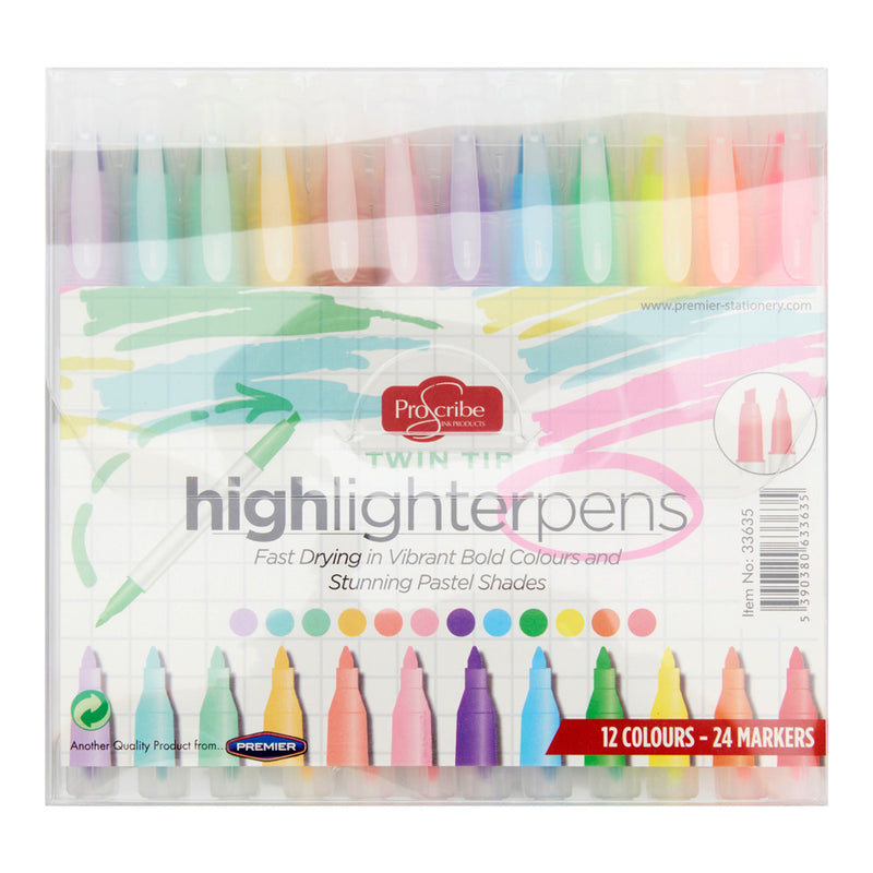 Pro:Scribe Twin Tip Highlighters - Pastel - Pack of 12