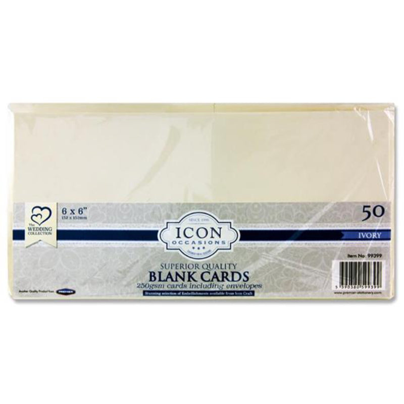 Icon Occasions 6x6 Cards & Envelopes - 250gsm - Ivory - Pack of 50