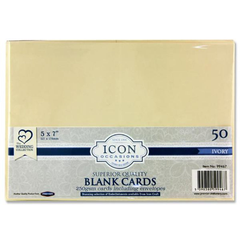 Icon Occasions 5x7 Cards & Envelopes - 250gsm - Ivory - Pack of 50