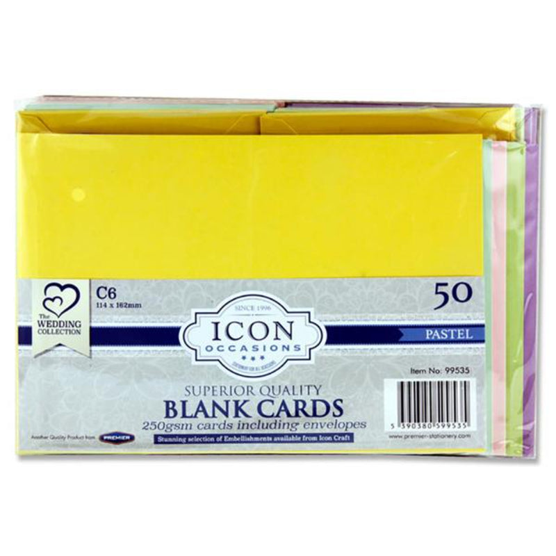 Icon Occasions C6 Cards & Envelopes - 250gsm - Pastel - Pack of 50